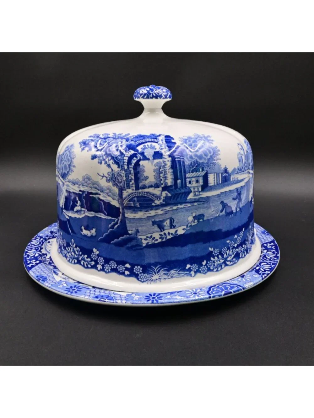 Spode Blue Italian Cake Pastry Dome Plate Set Cake Serving Dish Porcelain 11